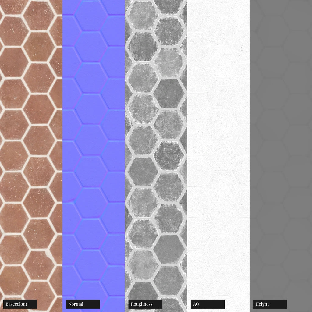 Traditional Tuscan Terracotta Hex Tiles PBR Texture - Example Scene Visualization | Superellipse