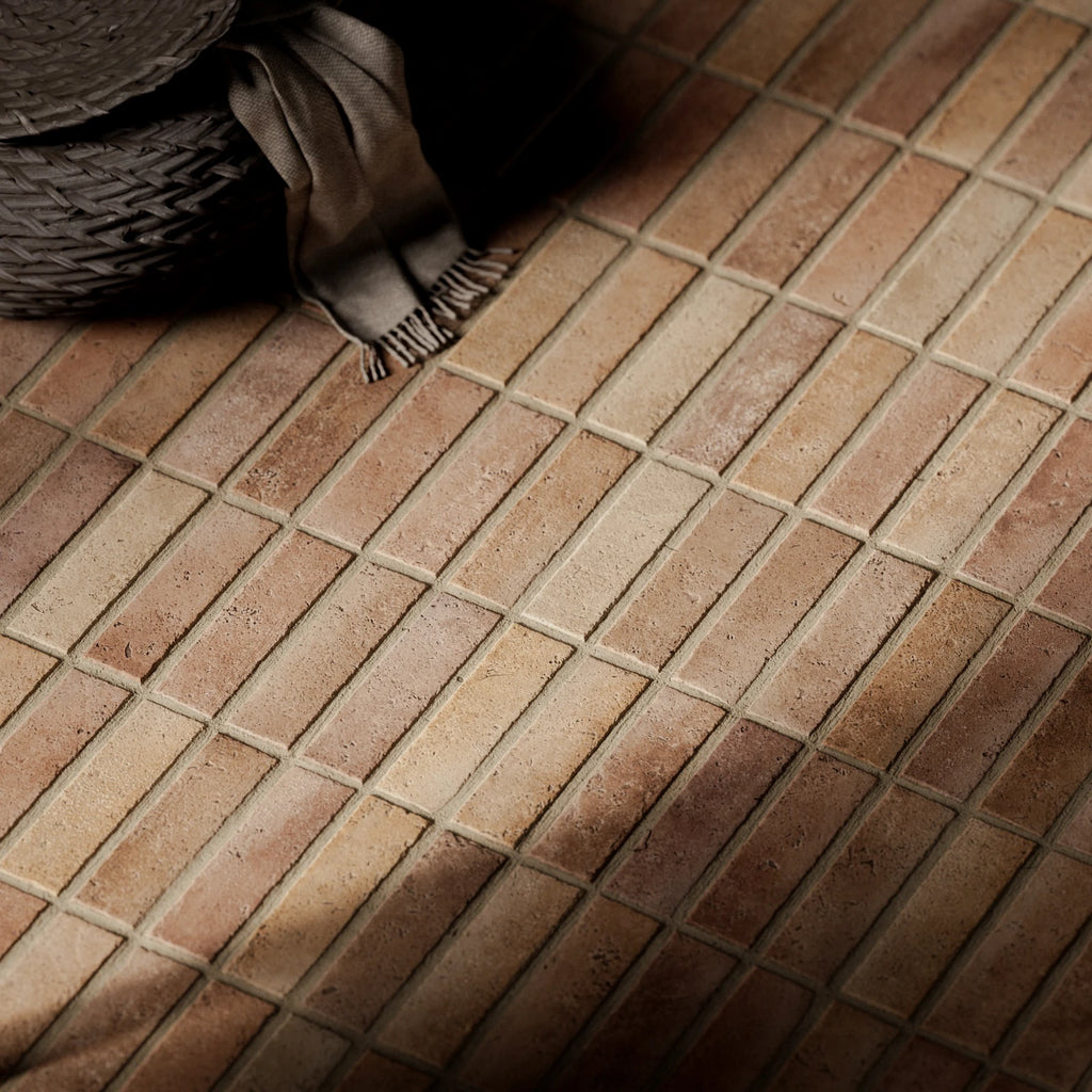 Terracotta Stacked Contemporary Brick Tiles PBR Texture - Example Scene Visualization | Superellipse