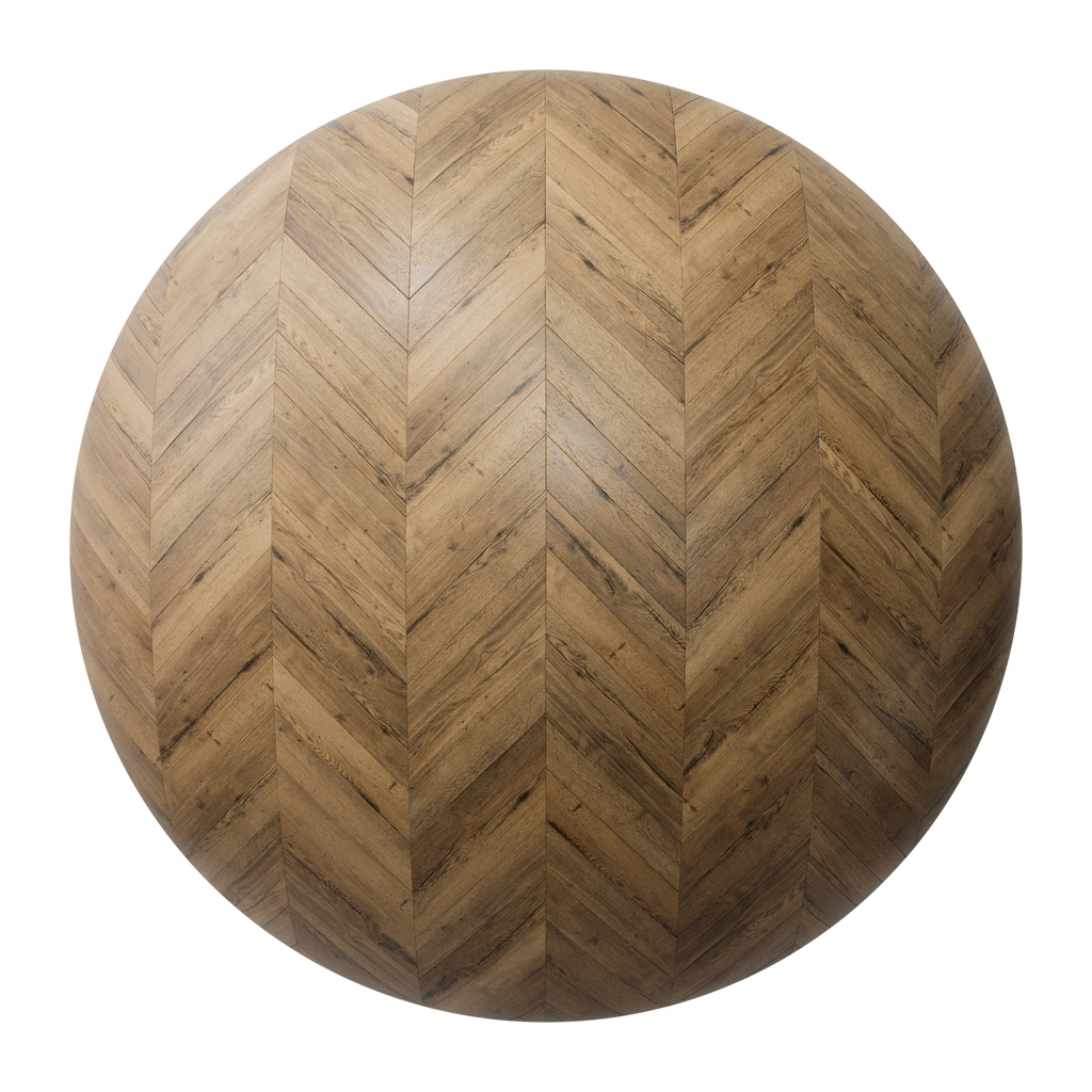 Rustic Oak Wood Chevron Parquet Floor PBR Texture - Sphere Swatch Preview | Superellipse