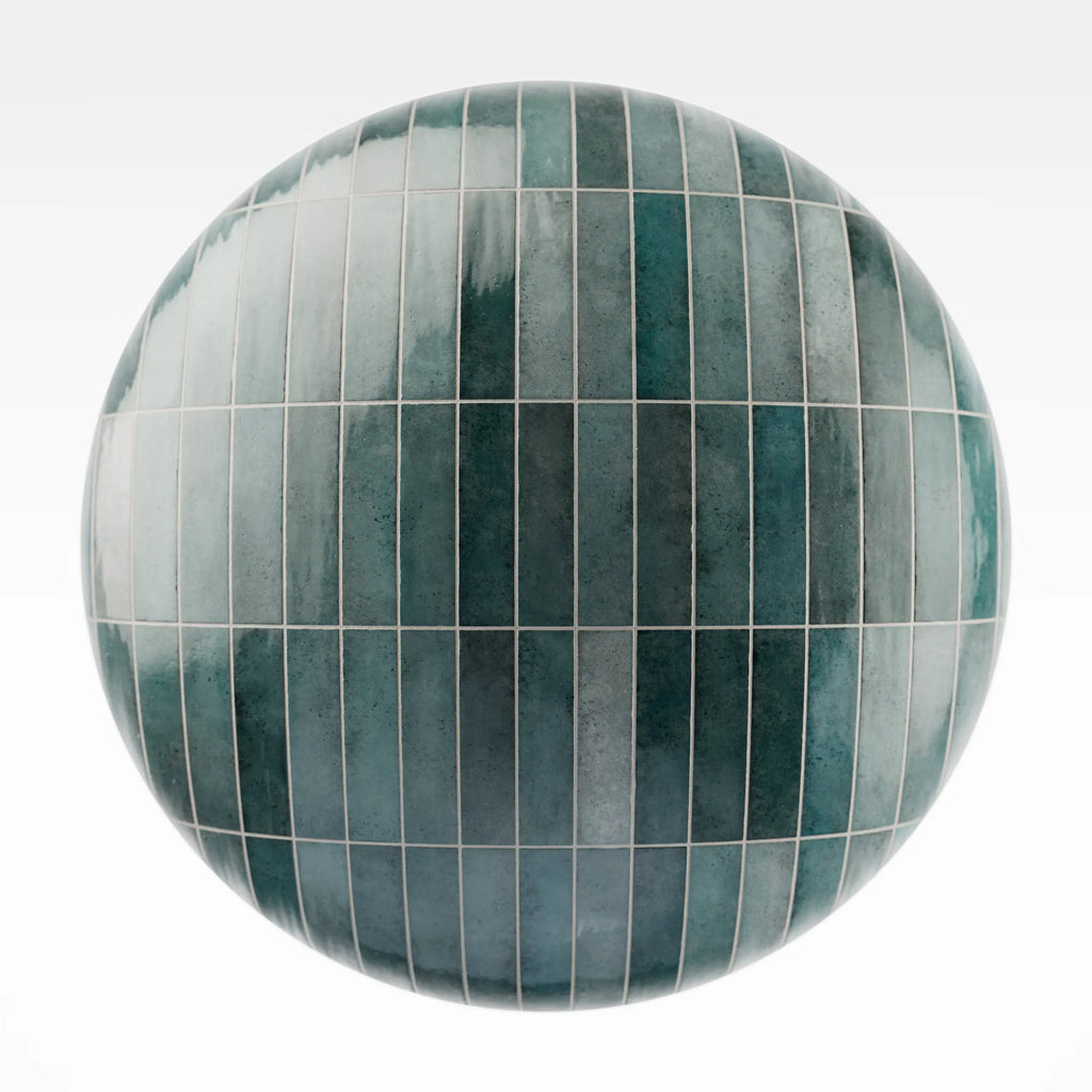 Hoxton Teal Gloss Stacked Tile PBR Texture - Sphere Swatch Preview | Superellipse
