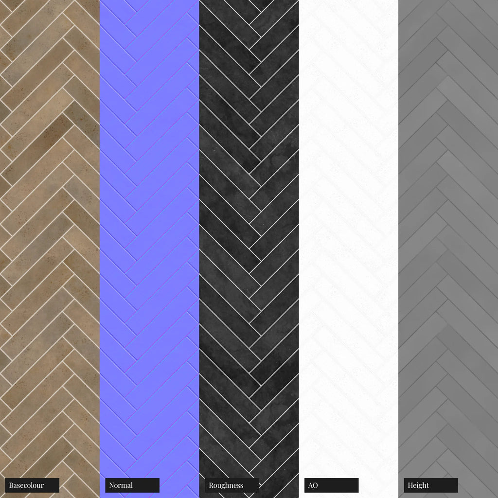 Zellige Sandstone Herringbone Tile PBR Texture - Example Scene Visualization | Superellipse