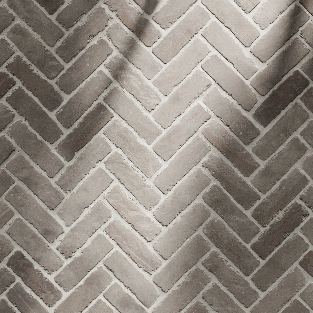 Terracotta Grey Rustic Herringbone Tiles PBR Texture - Example Scene Visualization | Superellipse