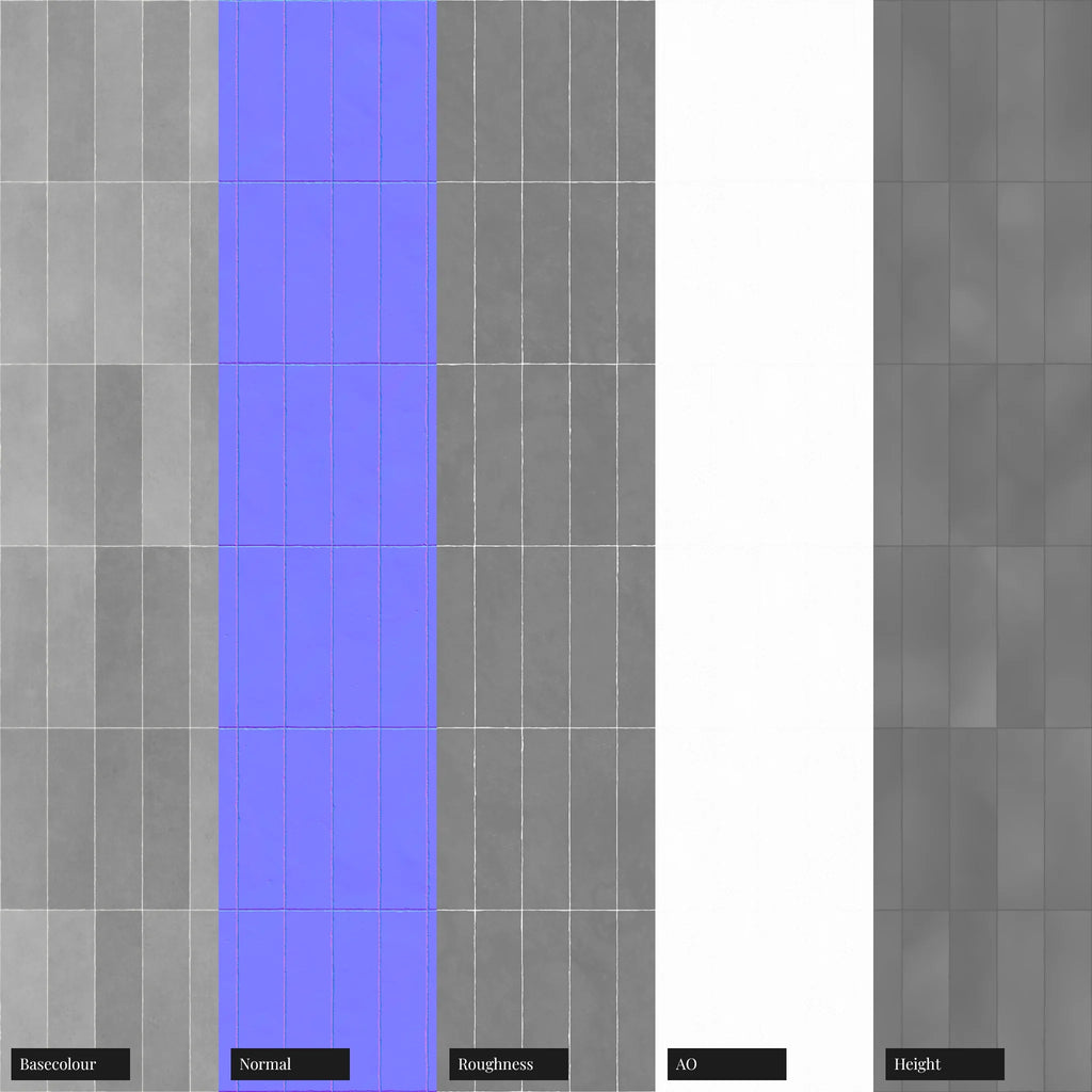 Zellige Neutral Greys Vertical Tile PBR Texture - Example Scene Visualization | Superellipse