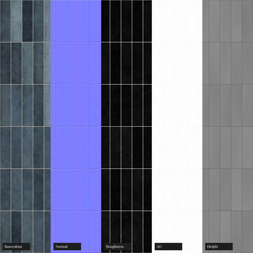 Hoxton Slate Blue Stacked Tile PBR Texture - Example Scene Visualization | Superellipse