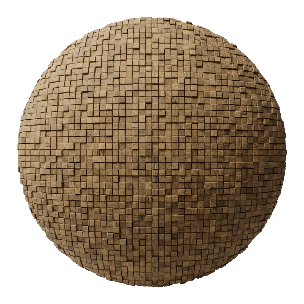 Small Mosaic Oak Wood Panel PBR Texture - Sphere Swatch Preview | Superellipse