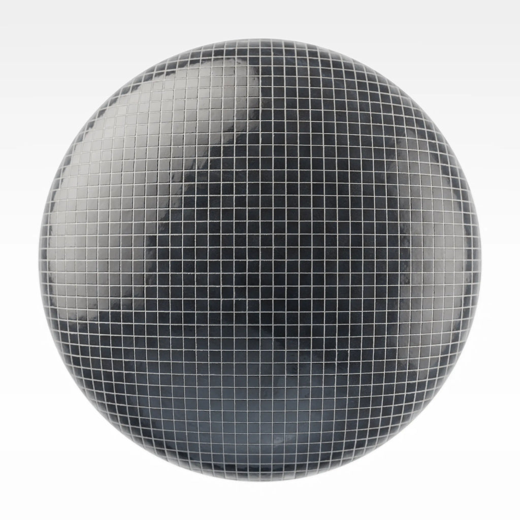 Zellige Slate Grey Mosaic Tile PBR Texture - Sphere Swatch Preview | Superellipse