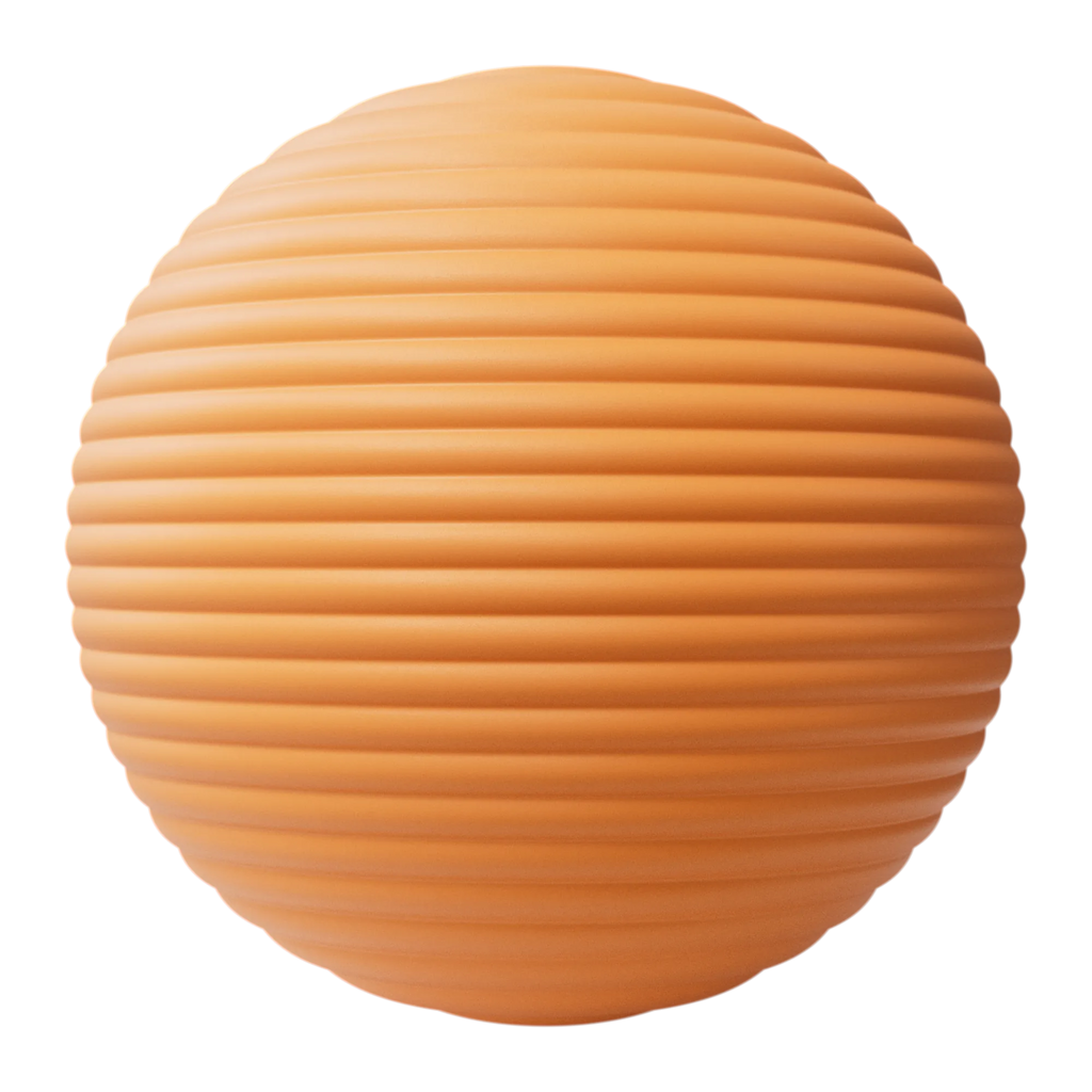 Concave Fluted Papaya Orange Plastic PBR Texture - Sphere Swatch Preview | Superellipse