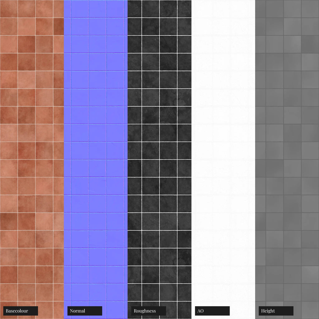 Zellige Rose Gloss Ceramic Tile PBR Texture - Example Scene Visualization | Superellipse