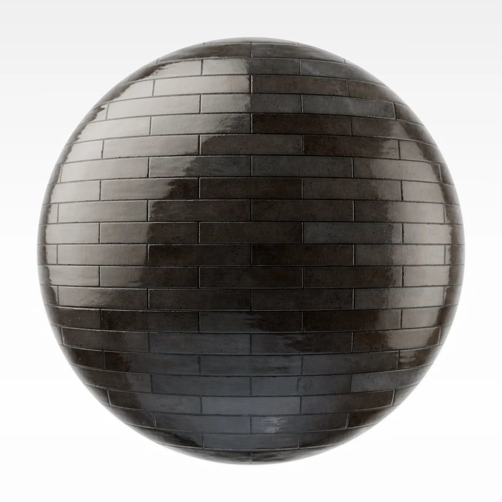 Hoxton Charcoal Black Brickbond Tile PBR Texture - Sphere Swatch Preview | Superellipse