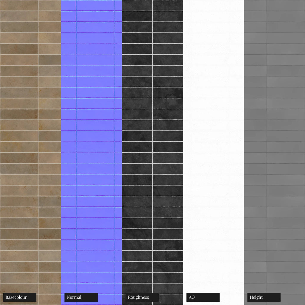 Zellige Sandstone Horiz Stacked Tile PBR Texture - Example Scene Visualization | Superellipse