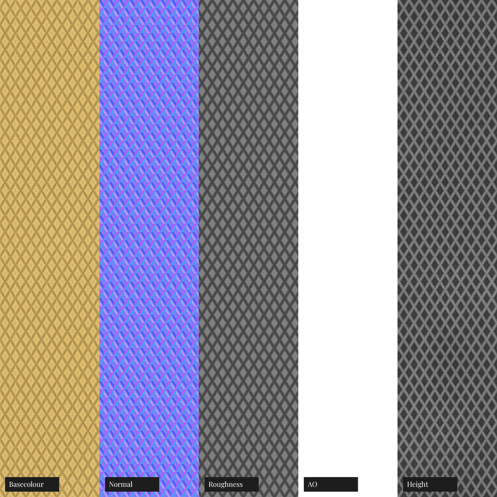 Diamond Concave Knurled Brass Metal PBR Texture - Example Scene Visualization | Superellipse