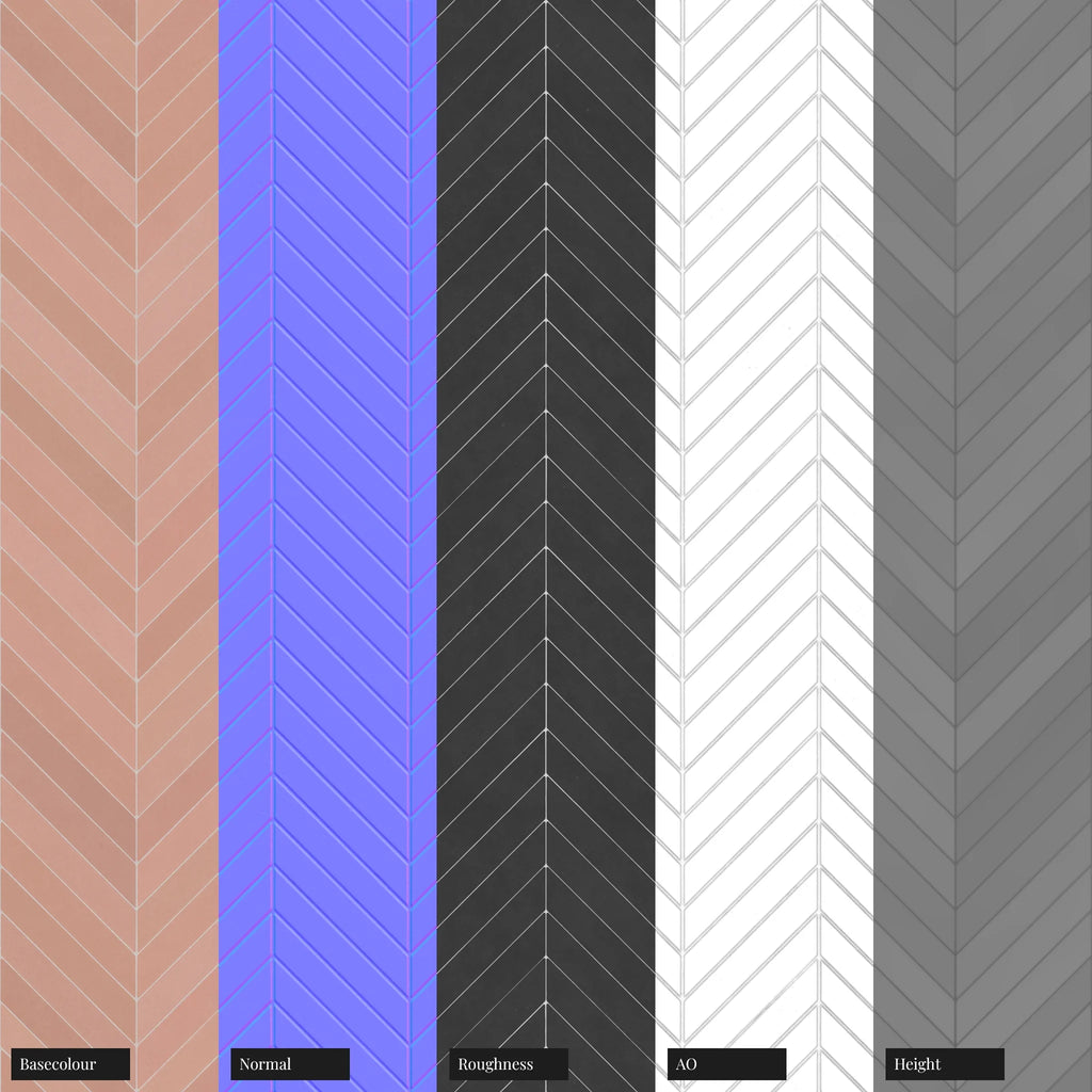 Chevron Flamingo Matte Porcelain Tile PBR Texture - Example Scene Visualization | Superellipse