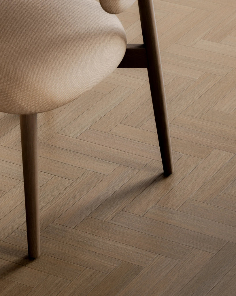 Natural Oak Herringbone Parquet Wood Floor PBR Texture - Example Scene Visualization | Superellipse