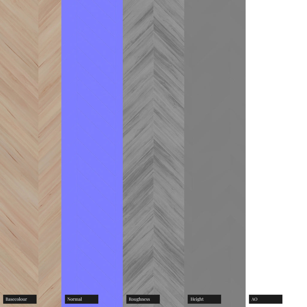 Douglas Fir Chevron Parquet Wood Floor PBR Texture - Example Scene Visualization | Superellipse