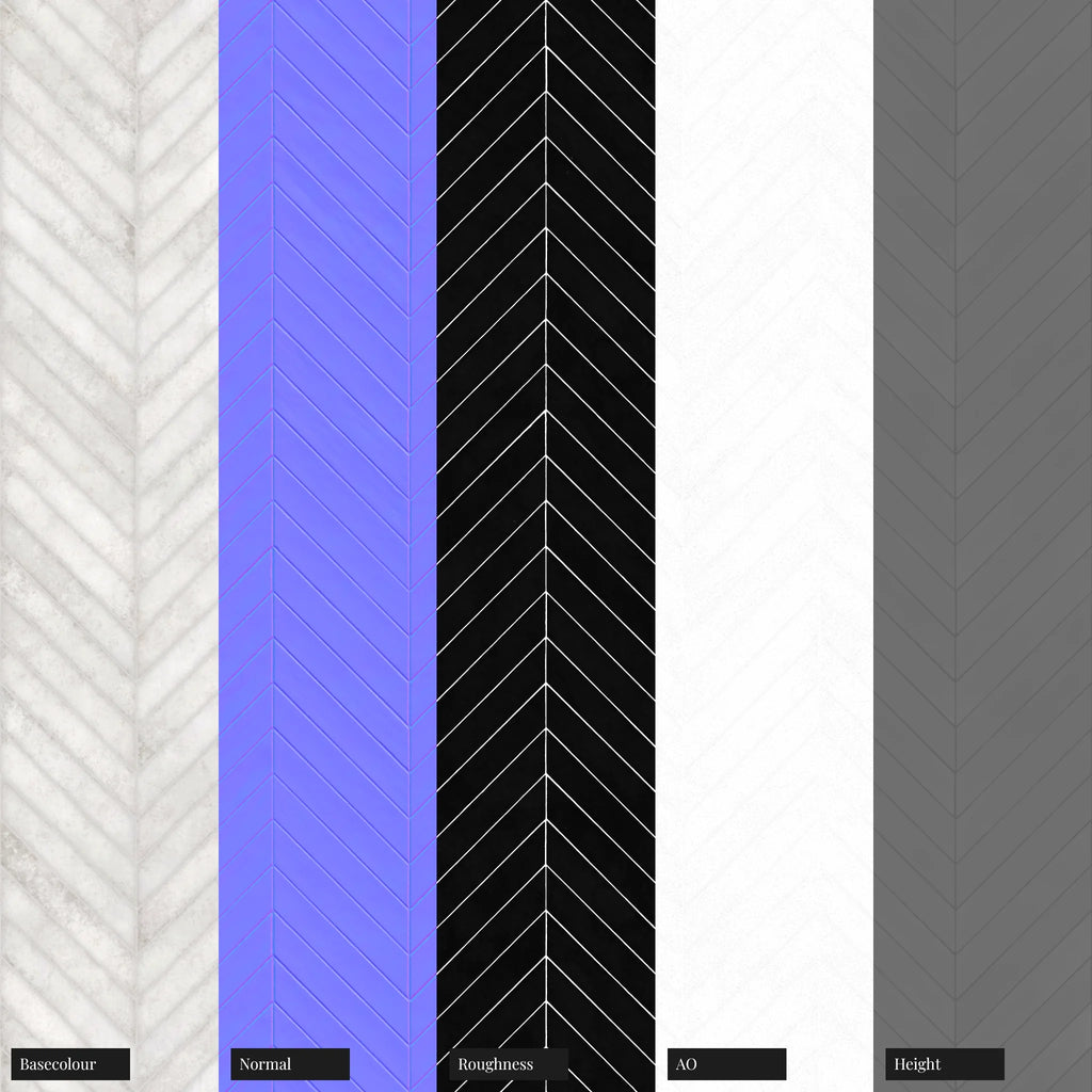 Hoxton Chevron Ivory Ceramic Tile PBR Texture - Example Scene Visualization | Superellipse