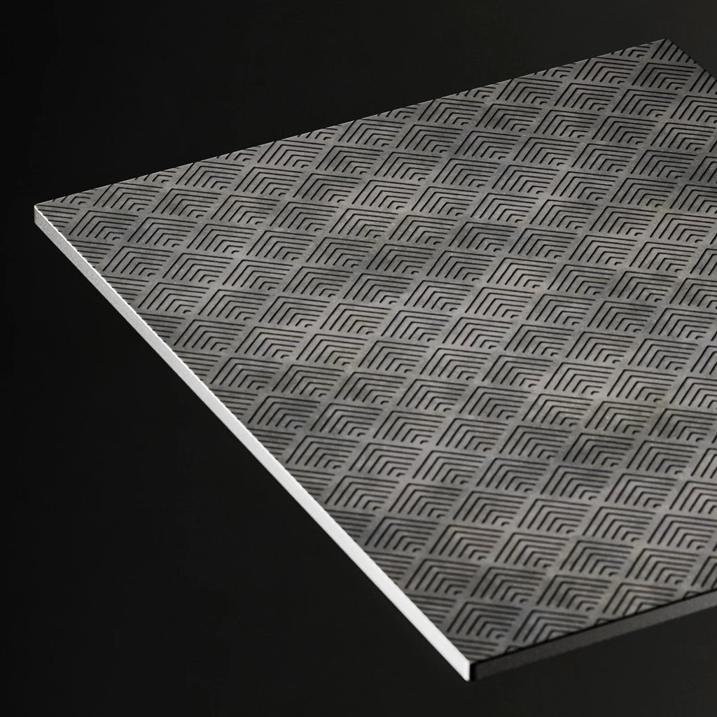 Etched Oxidised Steel Panel Art Deco PBR Texture - Example Scene Visualization | Superellipse