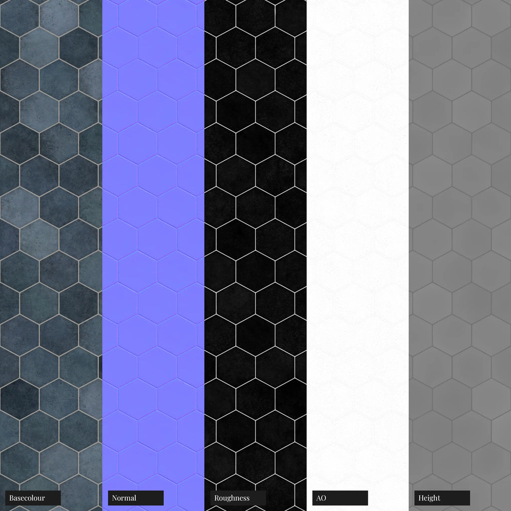 Hoxton Slate Blue Brickbond Tile PBR Texture - Example Scene Visualization | Superellipse