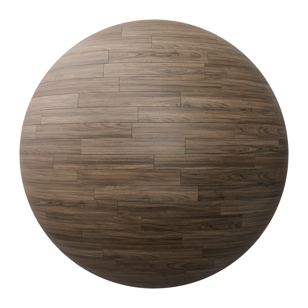 Smokey Walnut Staggered Wood Floor PBR Texture - Sphere Swatch Preview | Superellipse