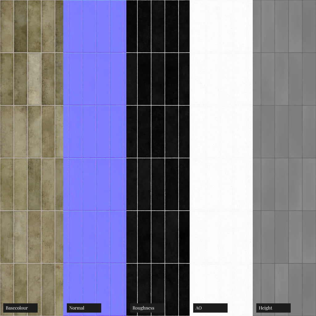 Hoxton Olive Garden Stacked Tile PBR Texture - Example Scene Visualization | Superellipse