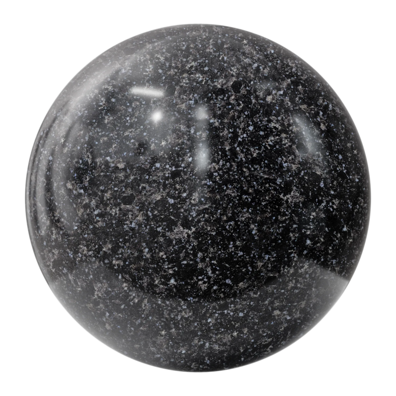 Rajasthan Black Polished Granite Slab PBR Texture - Sphere Swatch Preview | Superellipse