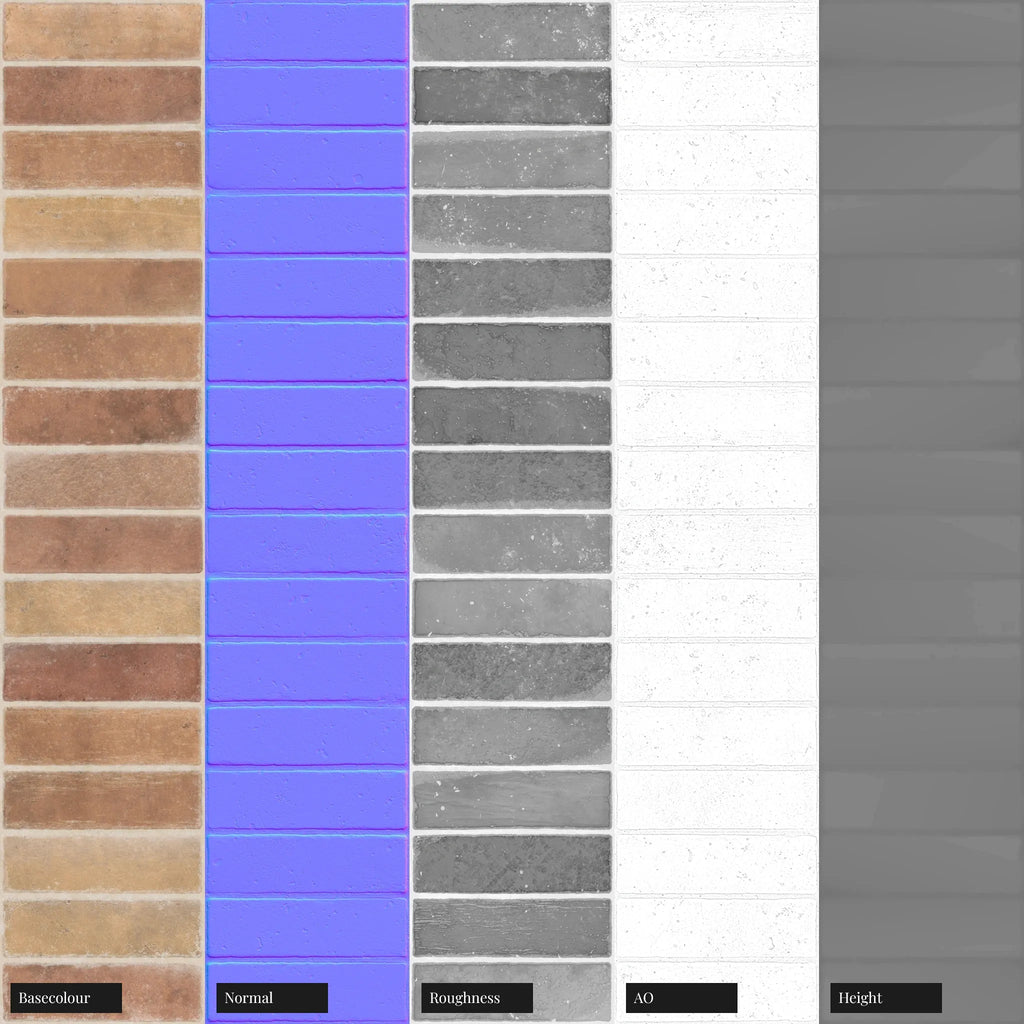 Terracotta Mixed Fired Brick Tiles PBR Texture - Example Scene Visualization | Superellipse