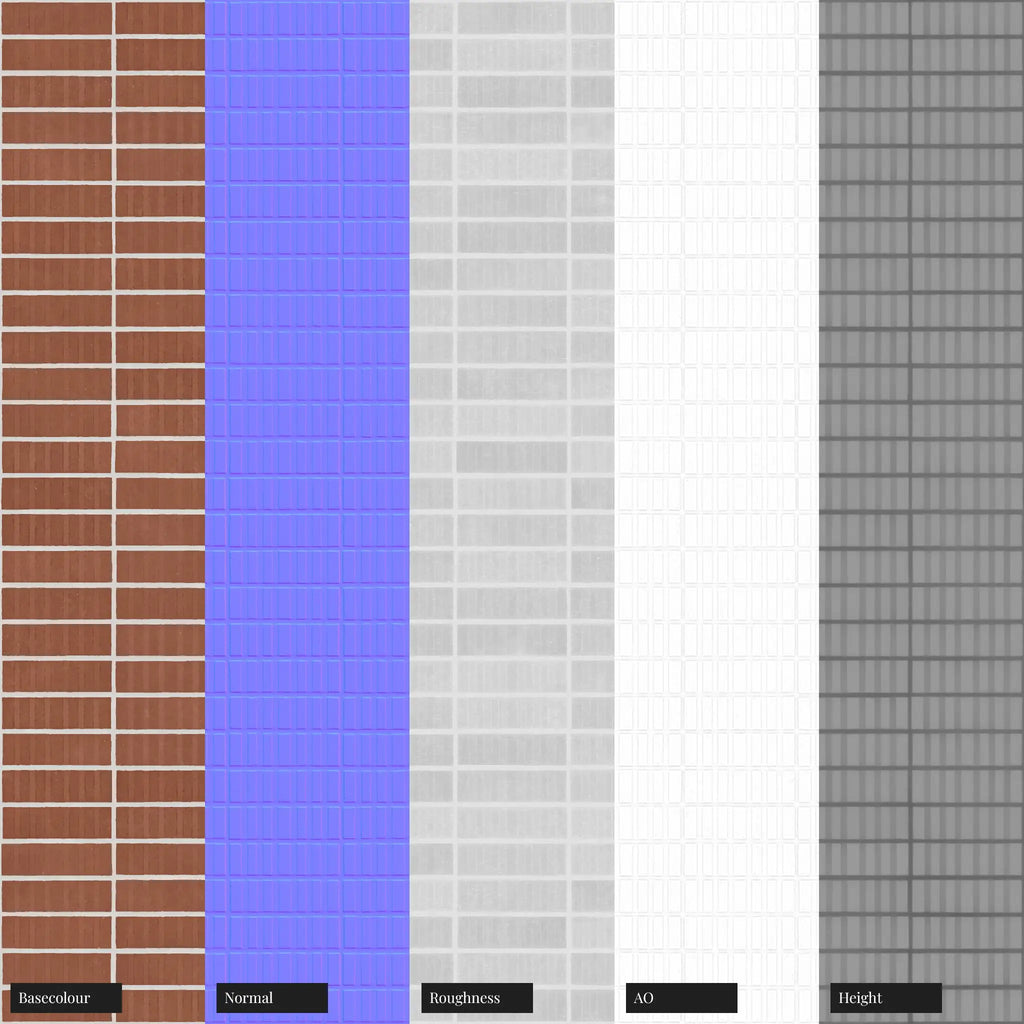 Grooved Red Clay Brick Facade Stack Bond PBR Texture - Example Scene Visualization | Superellipse