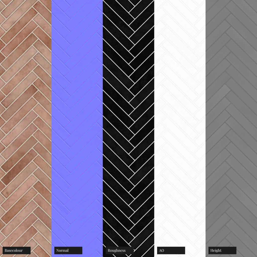 Hoxton Pink Salmon Herringbone Tile PBR Texture - Example Scene Visualization | Superellipse