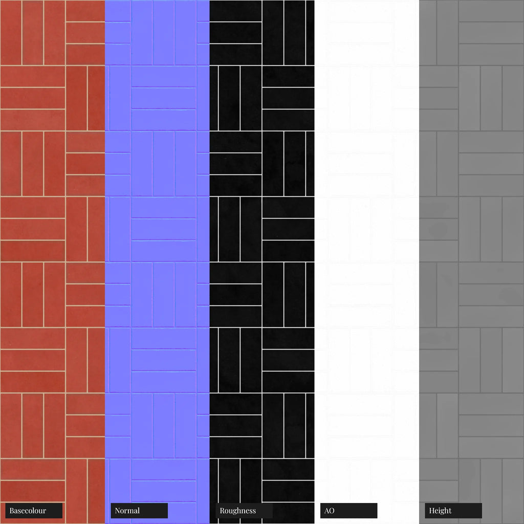 Zellige Red Tomato Basketweave Tile PBR Texture - Example Scene Visualization | Superellipse