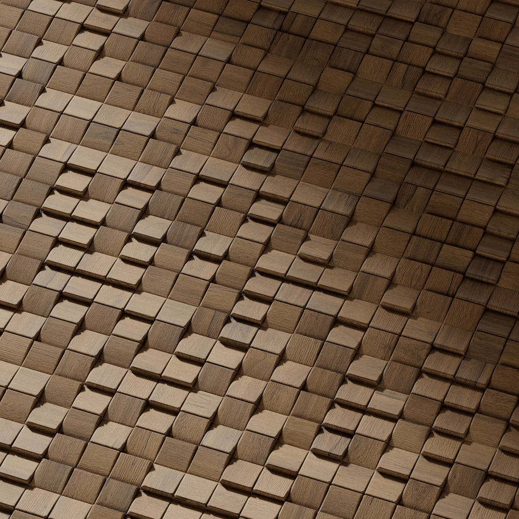 Bevelled Mosaic Oak Wood Panel PBR Texture - Example Scene Visualization | Superellipse