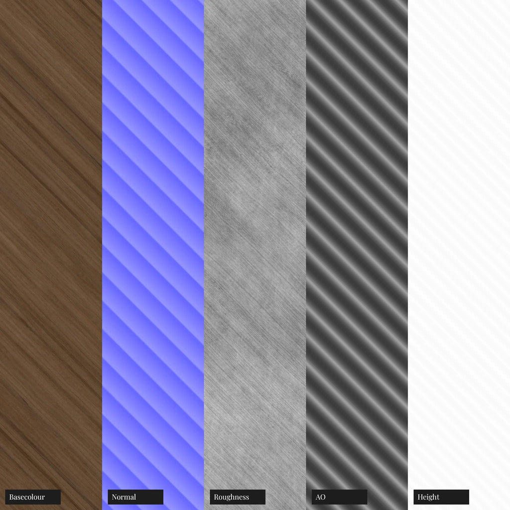 Milled Walnut Wood Concave Fluting PBR Texture - Example Scene Visualization | Superellipse