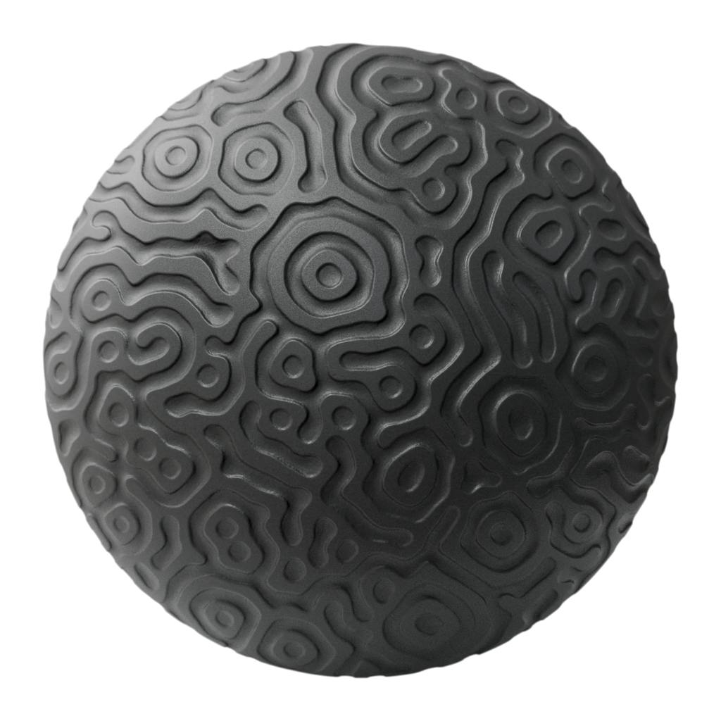 Reaction Diffusion Circular Embossed Plastic PBR Texture - Sphere Swatch Preview | Superellipse