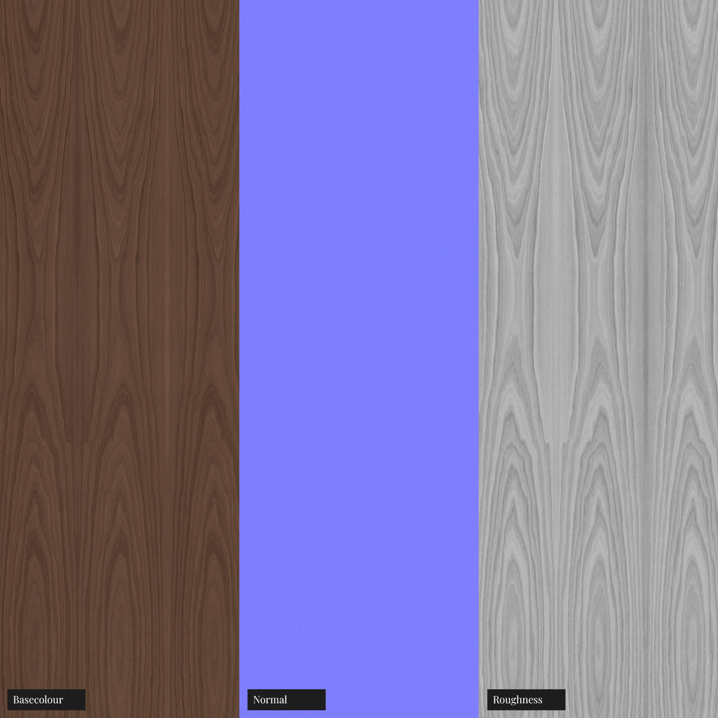 Walnut Book Matched Veneer Natural Finish Wood PBR Texture - Example Scene Visualization | Superellipse