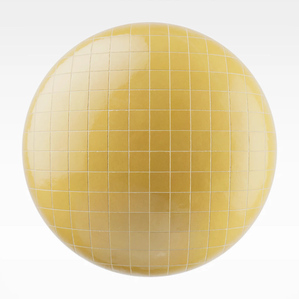 Zellige Honey Yellow Square Tile PBR Texture - Sphere Swatch Preview | Superellipse