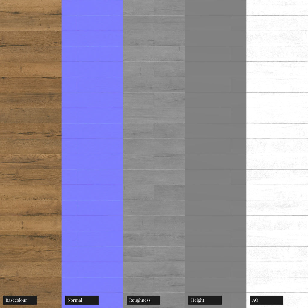 Rustic Oak Wood Brick Bond Floor PBR Texture - Example Scene Visualization | Superellipse