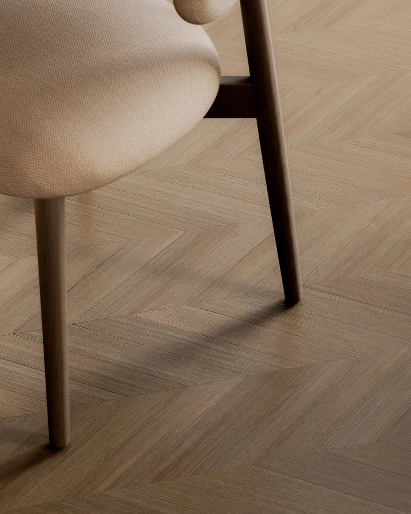 Natural Oak Chevron Parquet Wood Floor PBR Texture - Example Scene Visualization | Superellipse