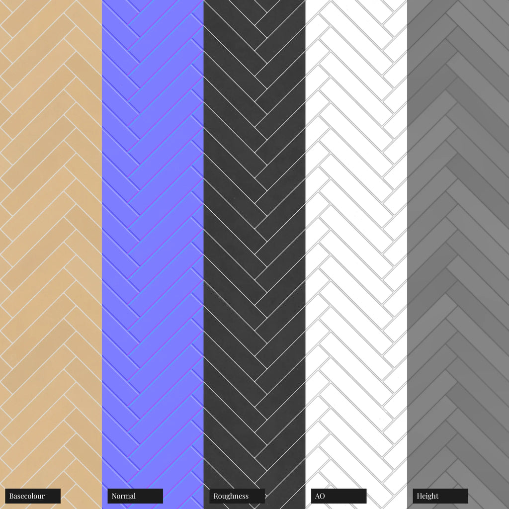 Herringbone Matte Sunlight Yellow Tile PBR Texture - Example Scene Visualization | Superellipse