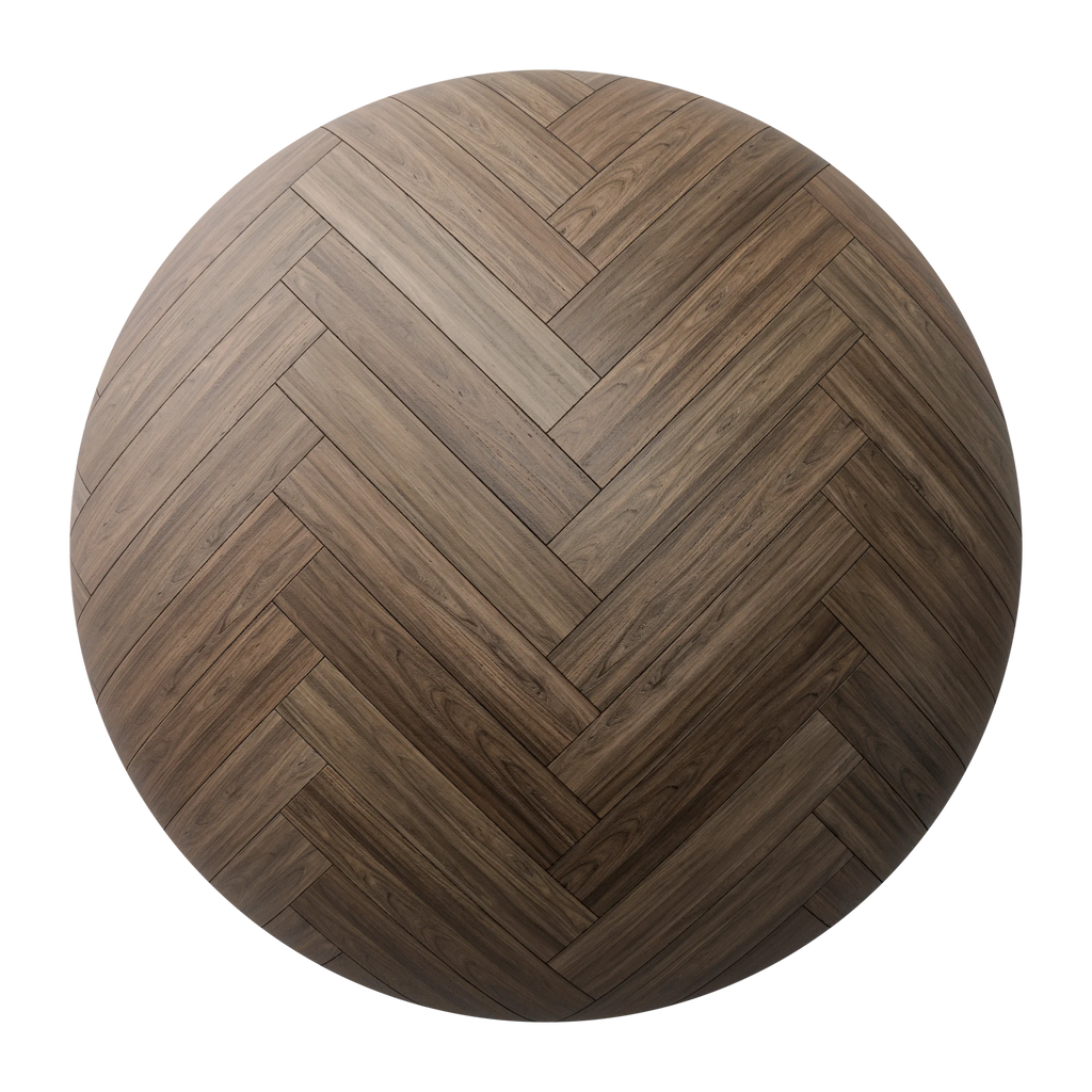 Smokey Walnut Herringbone Wood Floor PBR Texture - Sphere Swatch Preview | Superellipse