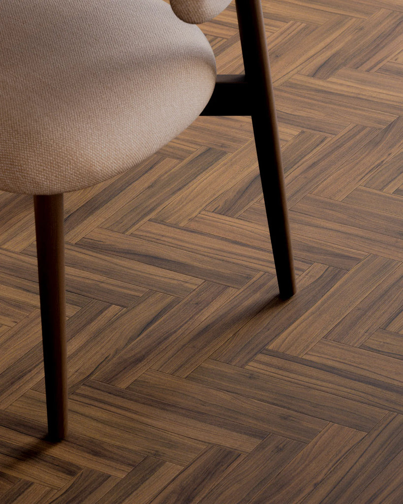 Teak Herringbone Parquet Wood Floor PBR Texture - Example Scene Visualization | Superellipse