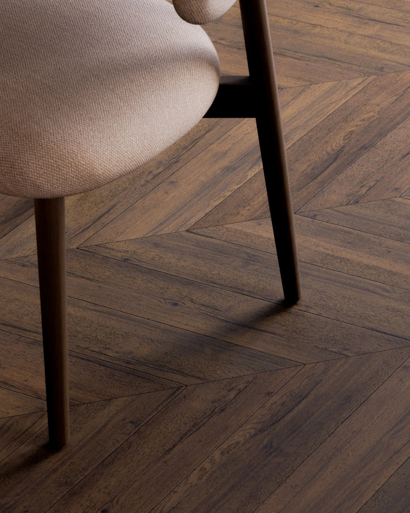English Chestnut Oak Chevron Wood Floor PBR Texture - Example Scene Visualization | Superellipse