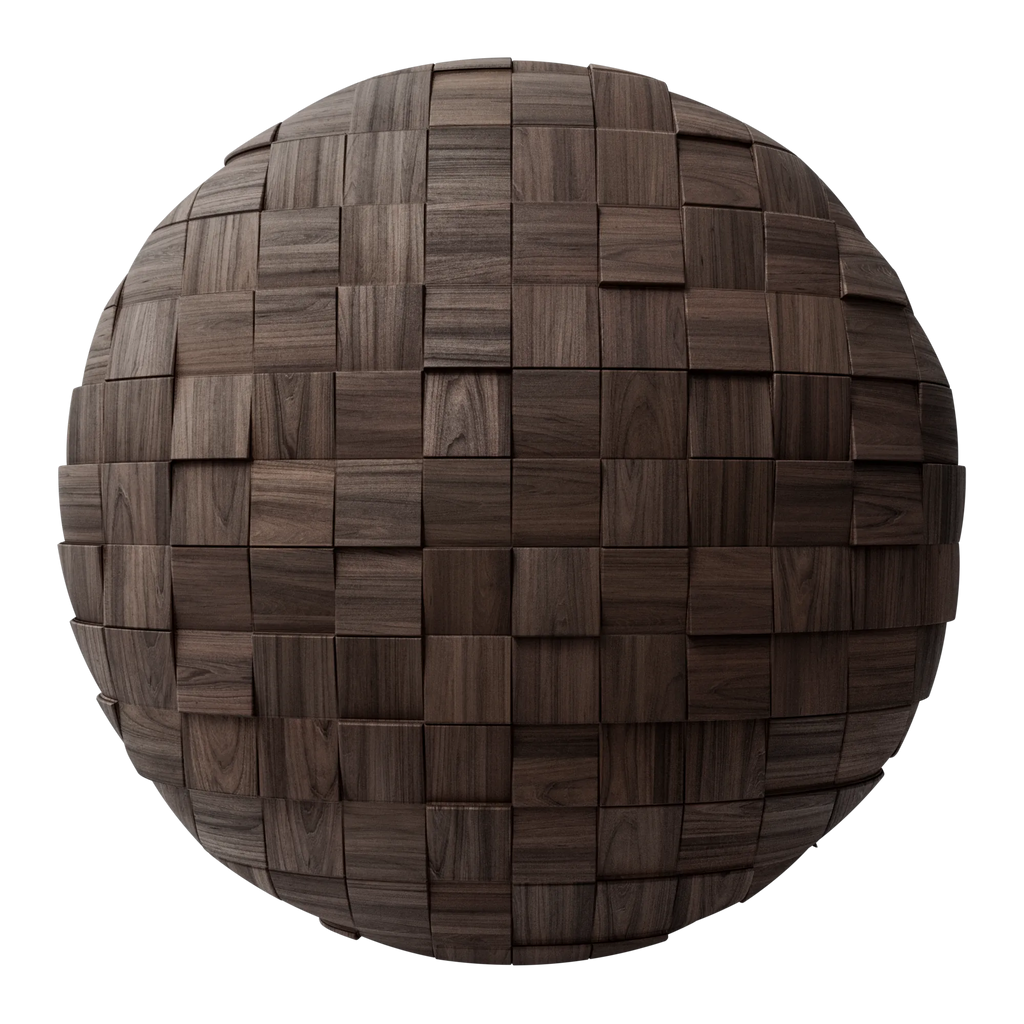 Bevelled Vertical Square Walnut Wood Panel PBR Texture - Sphere Swatch Preview | Superellipse