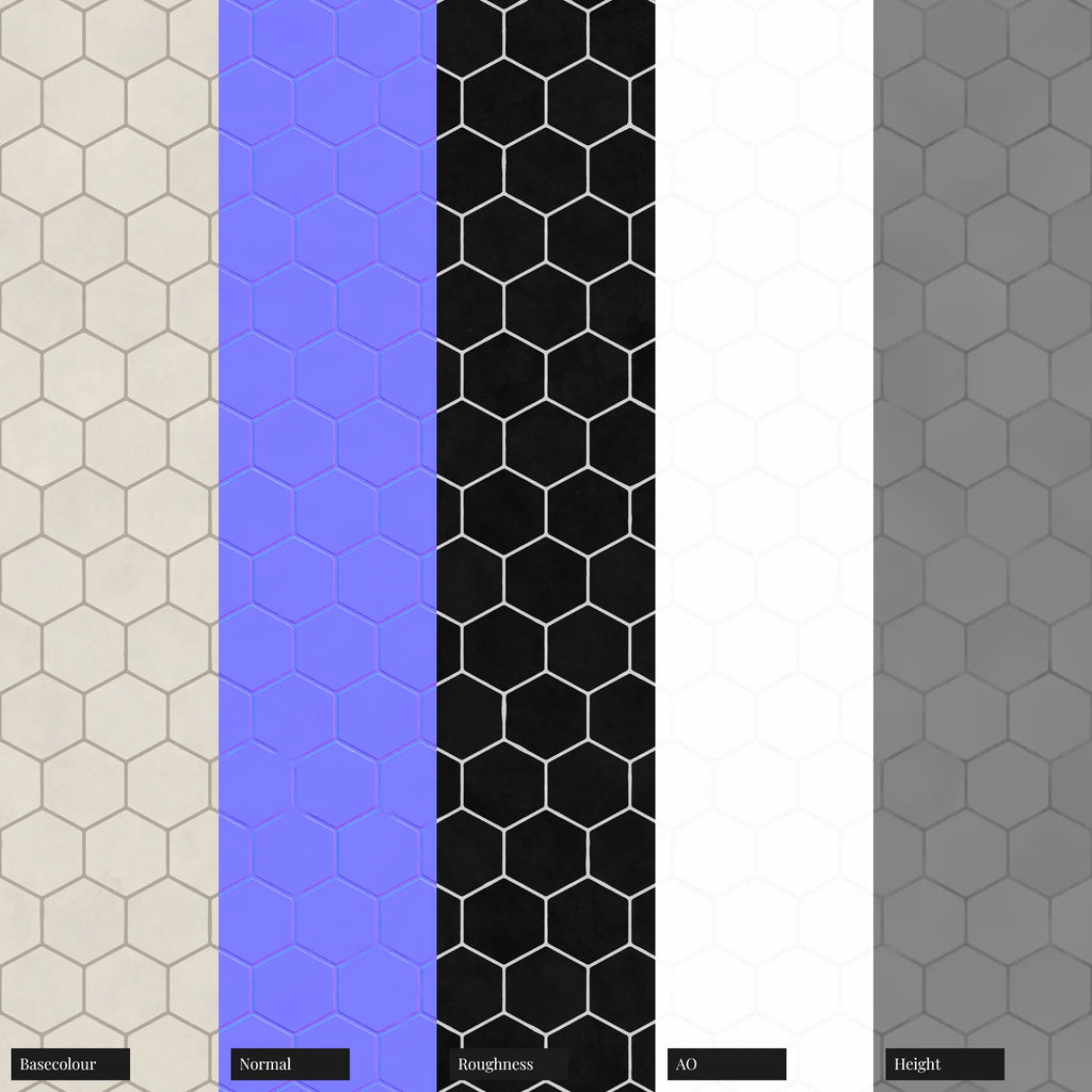 Zellige Ivory Hex Tile PBR Texture - Example Scene Visualization | Superellipse