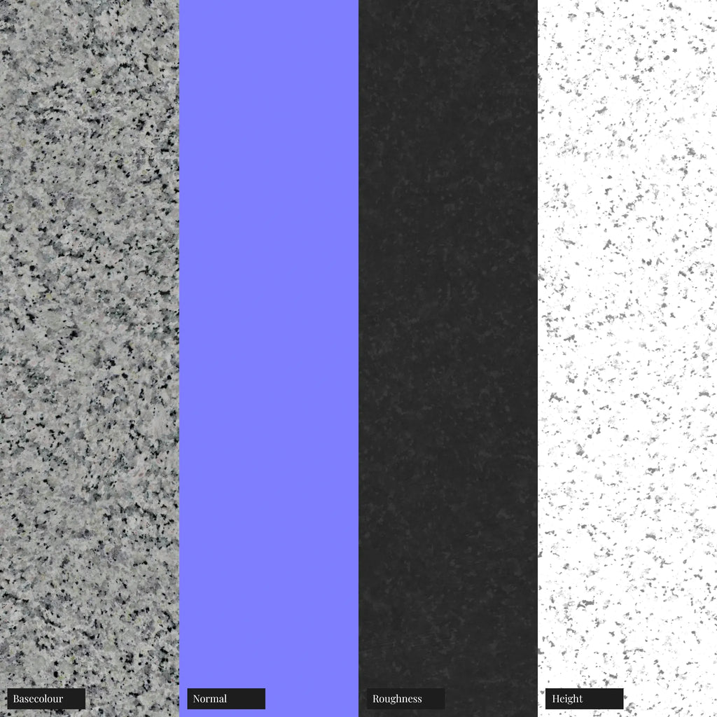 Heather Grey Polished Granite Slab PBR Texture - Example Scene Visualization | Superellipse