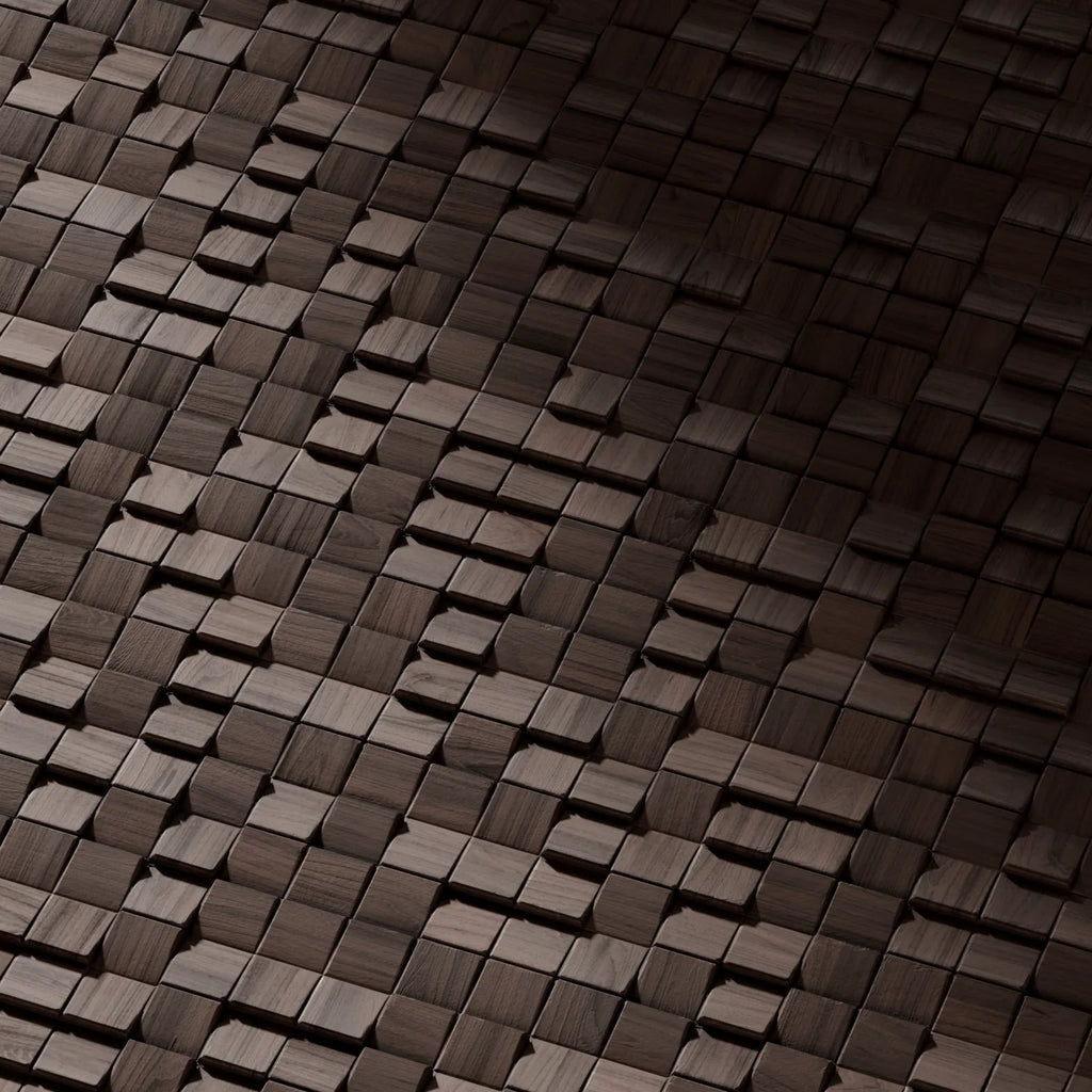 Bevelled Mosaic Walnut Oak Wood Panel PBR Texture - Example Scene Visualization | Superellipse