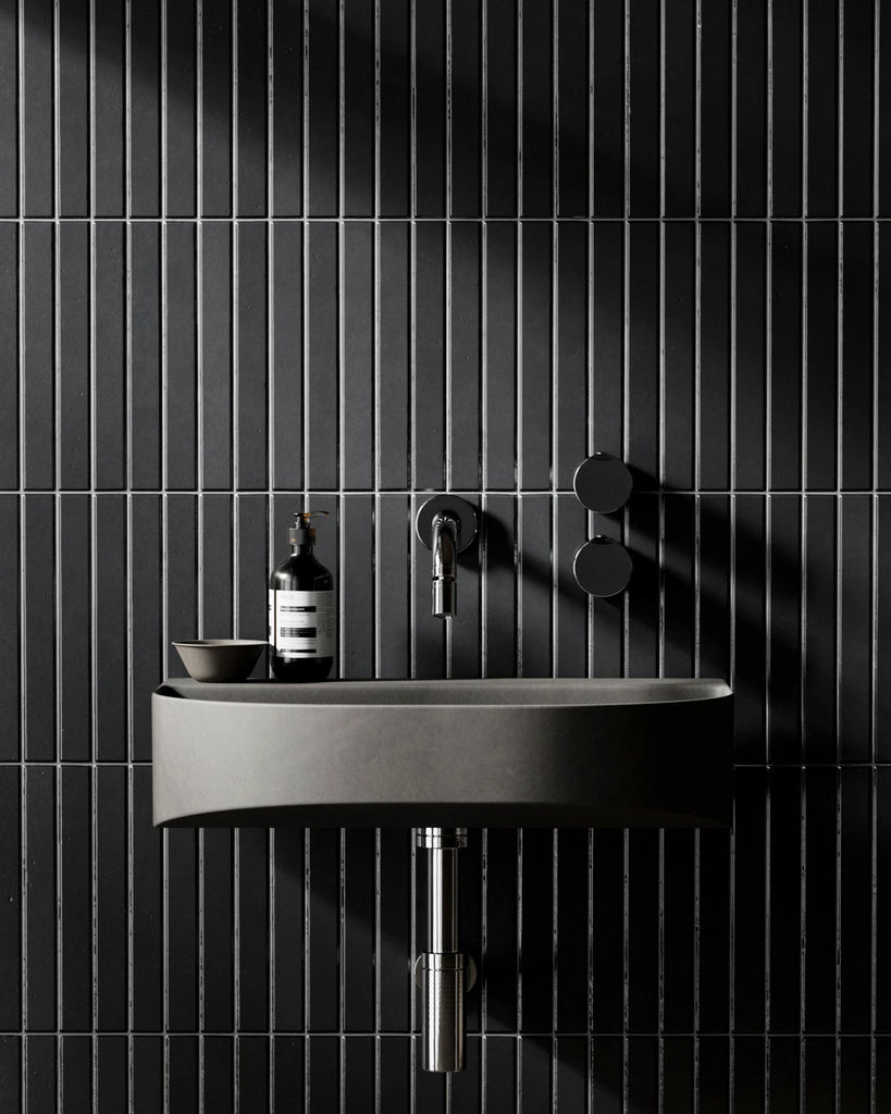 Slim Matte Graphite Tile PBR Texture - Example Scene Visualization | Superellipse