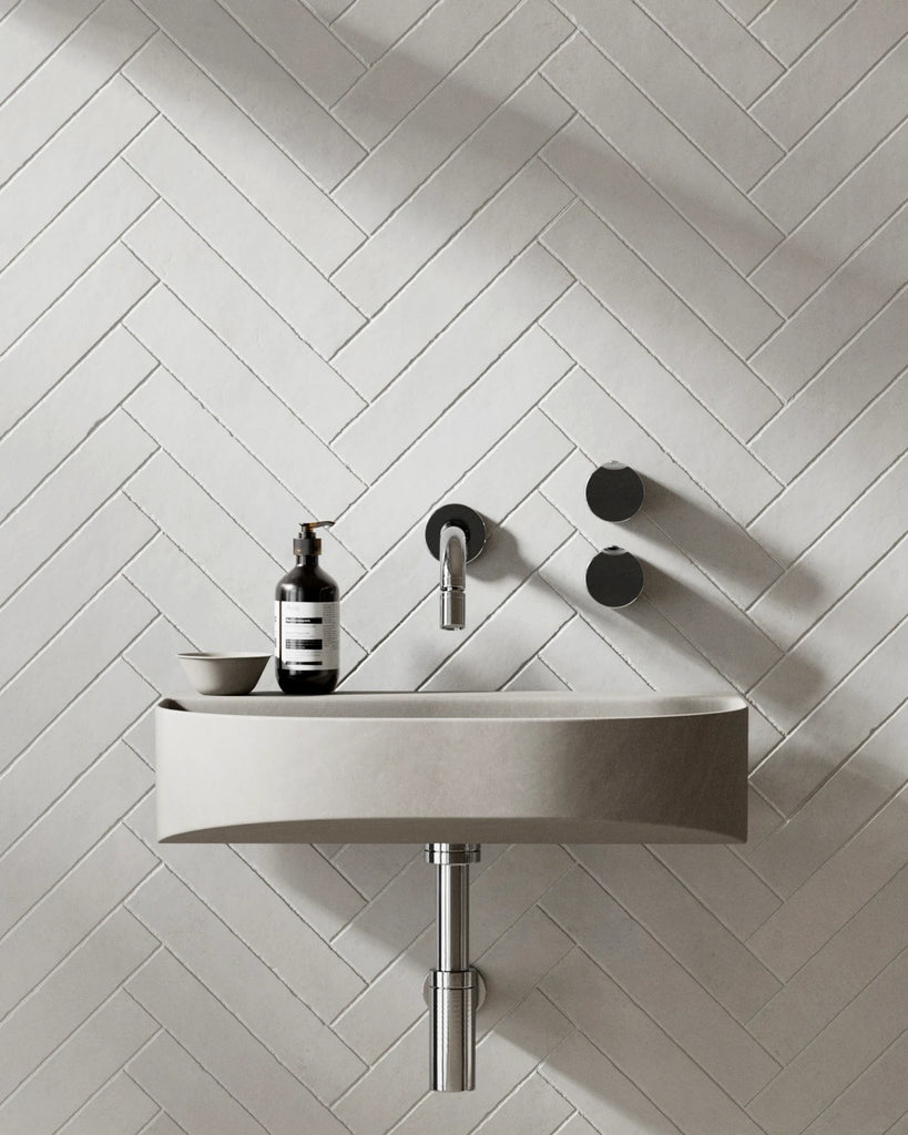 Zellige Ivory Herringbone Tile PBR Texture - Example Scene Visualization | Superellipse
