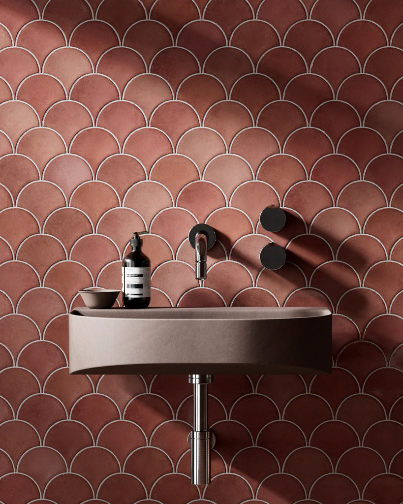 Watermelon Red Scallop Ceramic Tile PBR Texture - Example Scene Visualization | Superellipse