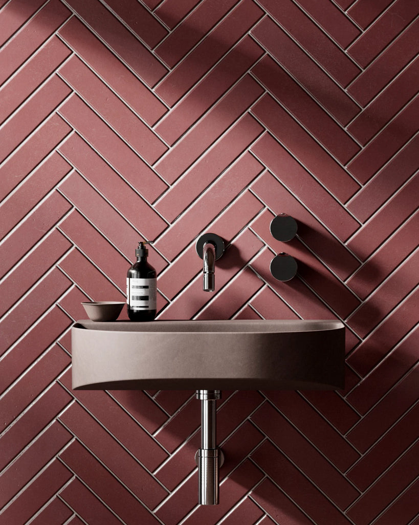 Herringbone Rose Velvet Matte Tile PBR Texture - Example Scene Visualization | Superellipse