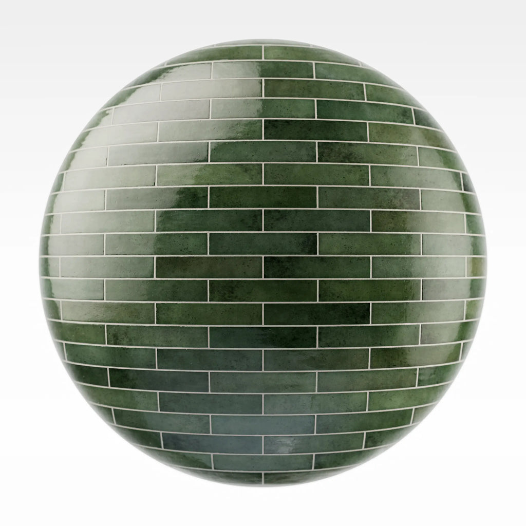 Hoxton Forest Green Brickbond Tile PBR Texture - Sphere Swatch Preview | Superellipse