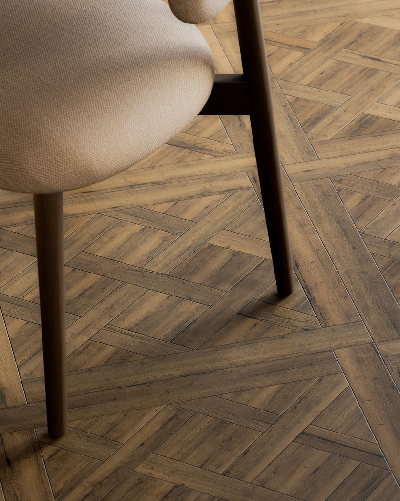 Rustic Oak Wood Versailles Parquet Floor PBR Texture - Example Scene Visualization | Superellipse