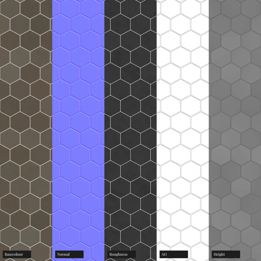 Hexagonal Matte Martini Olive Tile PBR Texture - Example Scene Visualization | Superellipse
